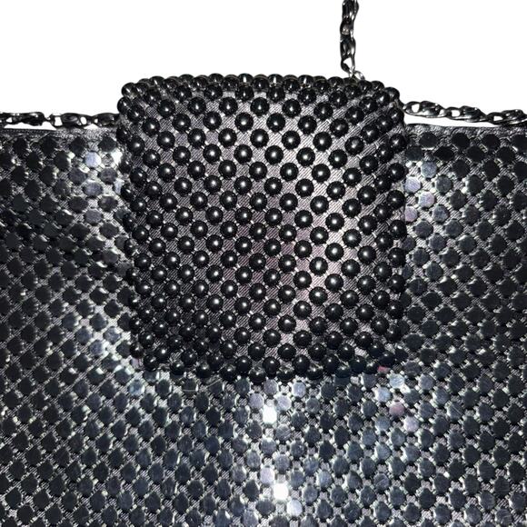 Women's Chain Mail Evening Bag Black Metal Chain Shoulder Strap Vintage - Picture 3 of 7